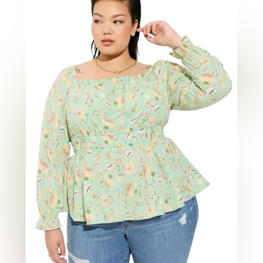 Torrid Mint Green Floral Blouse